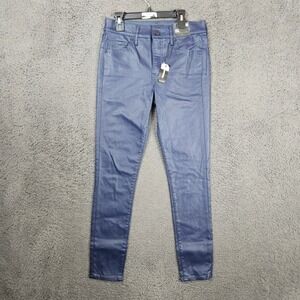 Express Skinny Mid Rise Coated Blue Jeans Womens 2R Metallic Waxed Denim